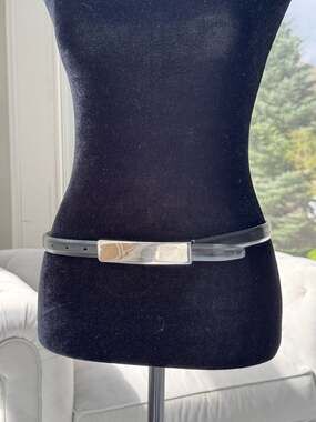 Linda Allard Ellen Tracy Black Italian Calfskin Leather Belt Size S